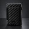 Black carbon-fiber slim wallet with minimalist design, front card pocket, and compact everyday carry profile.